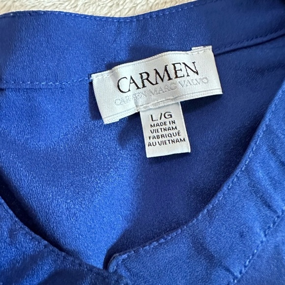Carmen Marc Valvo Royal Blue Roll Tab Sleeve Size Large - Picture 17 of 17